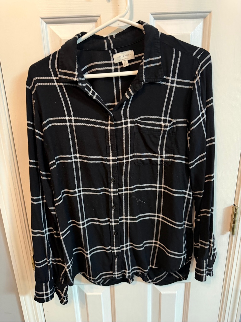Lucky Brand Black and White Plaid Button-Down Shirt
